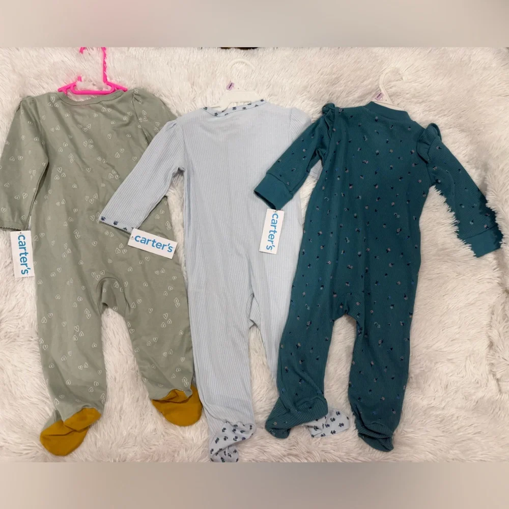 Carter’s Footed Pajamas Baby Zip Sleepers Girls 6-9 months 3 Pack Bundle NWT